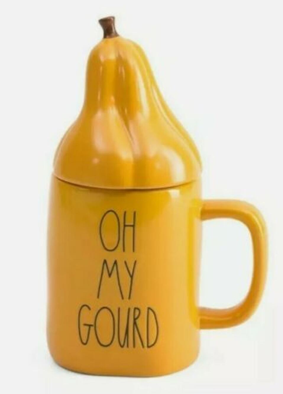 Rae Dunn Fall Orange & Black "OH MY GOURD" Figural Topper Coffee Mug